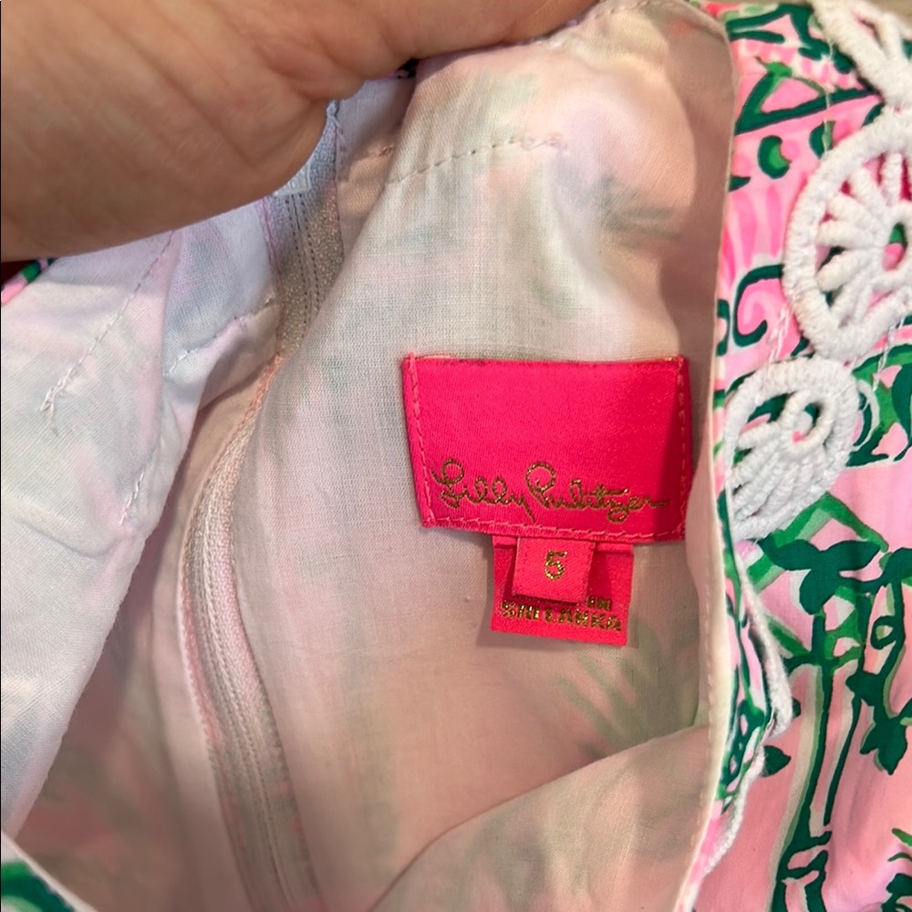 Lilly, Pulitzer Tropical Pink and Green Kids Dress - Picture 2 of 3